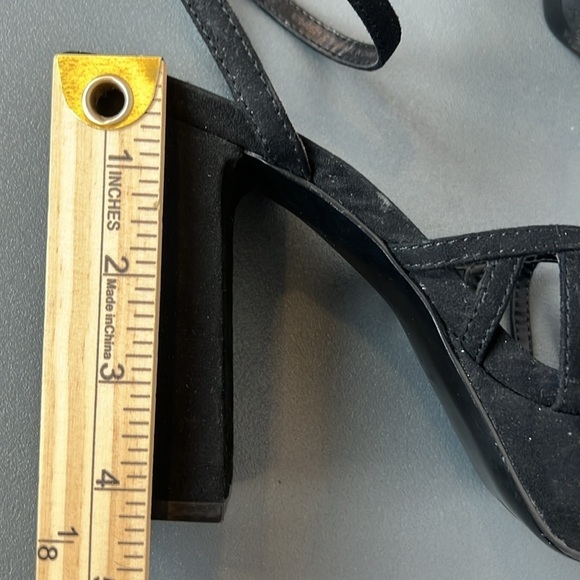 Mango Black Strappy Platform Heels Size 39 (US 8.5) Ankle Cuff Peep Toe - Picture 12 of 14